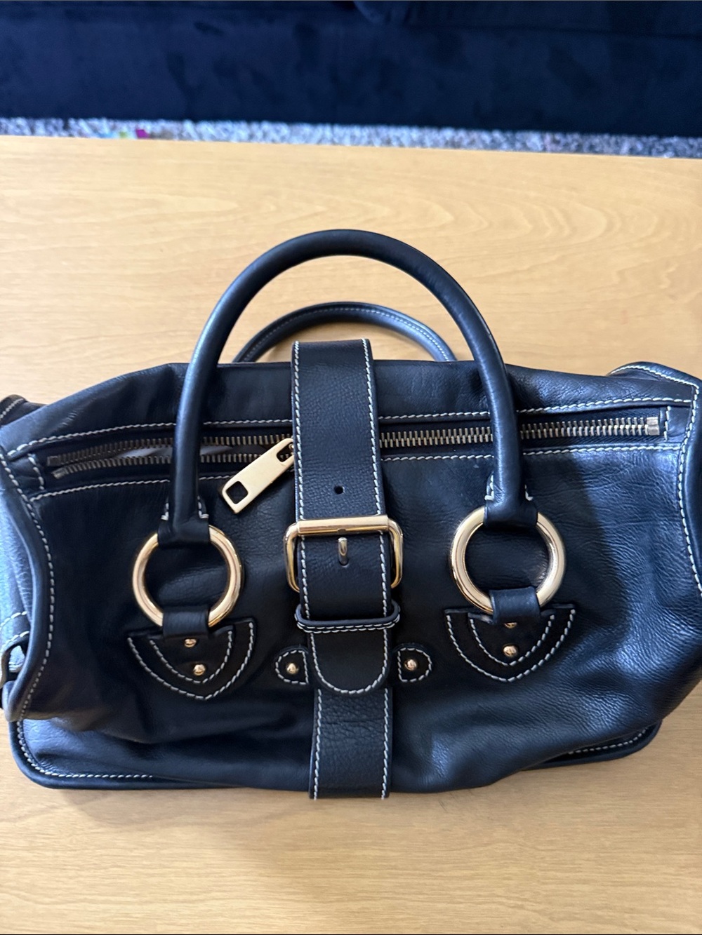 Vintage Marc Jacobs Black Leather Satchel with Gold Hardware